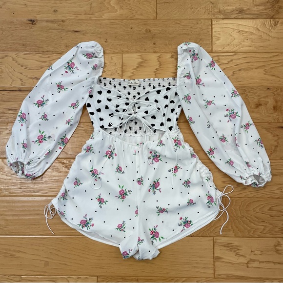 For Love and Lemons Dolly Romper Playsuit Floral Heart Print Size Medium - Picture 4 of 13